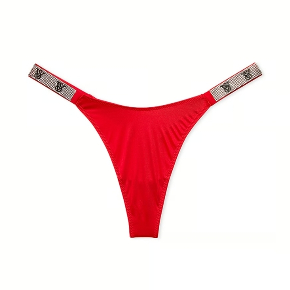 Victoria Secret- Shine Strap Rhinestone Bling Logo Thong Panty (Red)-L - Picture 2 of 3